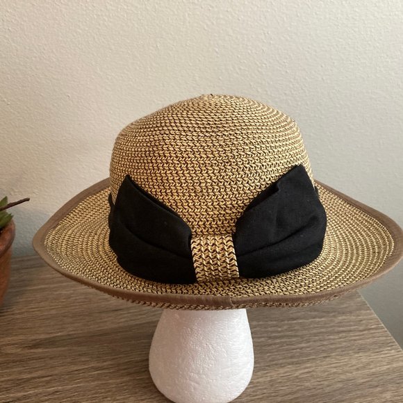 HBY Miami Accessories Hby Toyo Miami Braid Sun Hat Black Bow Tie